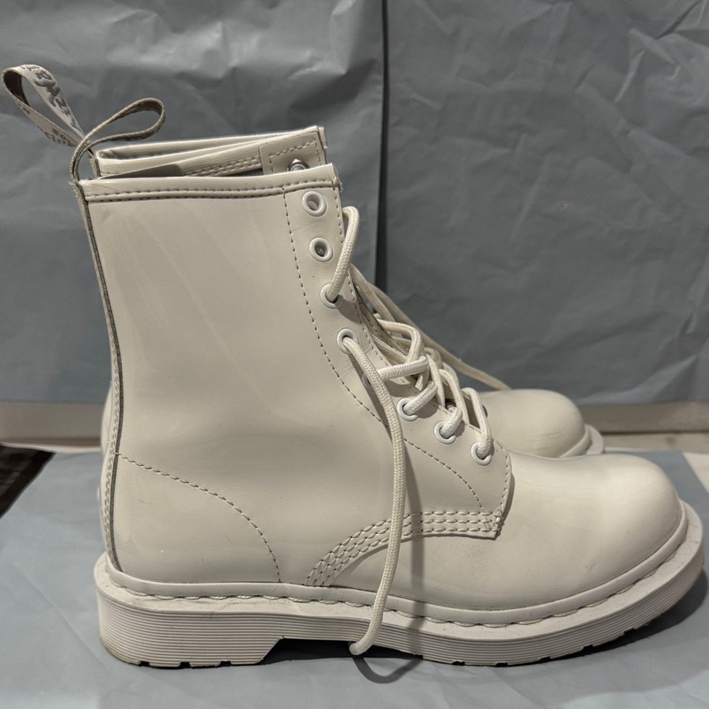 White Patent Leather Lace-Up Boots - Picture 6 of 13